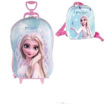 Mochila Escolar Frozen Elza de Rodinhas 3D Maxtoy + Lancheira