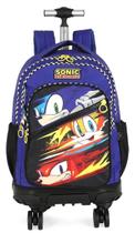 Mochila Escolar Grande com 4 Rodas Giratórias Sonic cor:azul