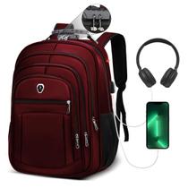 Mochila Escolar Grande Faculdade Masculino Feminino Impermeável Saida Cabo Usb Fone Ouvido Vermelho