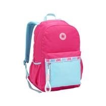 Mochila Escolar Grande Fundamental Médio Colegial Bolso Frontal Lateral Rosa Azul Feminina Kawaii