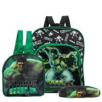 Mochila Escolar Herói Incrivel Hulk Costa Lancheira+Estojo