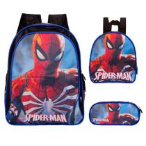 Mochila Escolar Herói Spider Man Costa Lancheira+Estojo