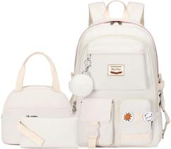 Mochila escolar Hey Yoo para meninas com lancheira branca de 17,9 polegadas Mochila escolar Hey Yoo para meninas com lancheira branca de 17,9 polegadas