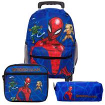 Mochila Escolar Homem Aranha Rodinha Kit Lancheira+Estojo