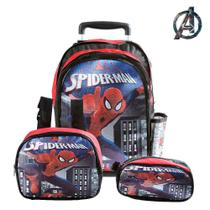 Mochila Escolar Homem Aranha Rodinha Kit Lancheira+Estojo