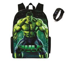 Mochila Escolar Hulk Bolsa Infantil Masculina mais Relógio Digital Led