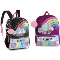 Mochila Escolar Infantil Always Dream Arco Íris Clio Menina Feminina