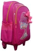 Mochila Escolar Infantil Bolsa Menina Rodinhas Boneca Laço 3D Impermeável Alça Costas Rosa Reforçada Yepp