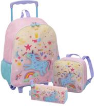 Mochila Escolar Infantil Bolsa Rodinhas Unicórnio Menina Impermeável Kit Lancheira Térmica Estojo Pack Me Magic Pacific