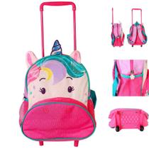 Mochila Escolar Infantil Com Rodinhas Criança Bicho Animal Zoo Unicórnio Cor Roxo