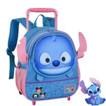 Mochila Escolar Infantil Com Rodinhas Stitch Tsum Tsum Disney Com Bolso Frontal e Alças Ajustáveis Menino e Menina