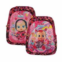 Mochila Escolar Infantil Costa Lantejoula e Led Cry Babies Preta