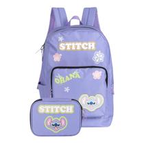 Mochila Escolar Infantil De Costas + Estojo 100 Lápis Stitch