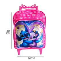 Mochila Escolar Infantil do Stitch com Rodinhas Tamanho Grande para Menina ou Menino com Bolsos