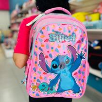 Mochila Escolar Infantíl em Poliéster Stitch Disney Rosa