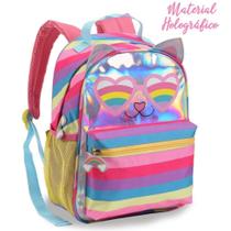 Mochila Escolar Infantil Gato Arco Iris Feminina