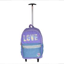 Mochila Escolar Infantil Juvenil Com Rodas Holográfica Love