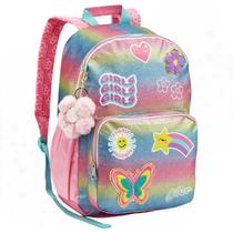 Mochila Escolar Infantil Juvenil de Alças Feminina Menina Arco-iris Rosa