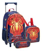 Mochila Escolar Infantil Lancheira Estojo Homem Spider Aranha Azul Menino