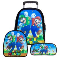 Mochila Escolar Infantil Mario Bross Com Rodinhas