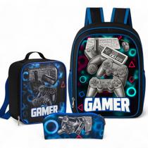 Mochila Escolar Infantil Masculina Costas + Estojo + Lancheira - Gamer