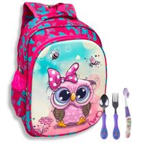 Mochila Escolar Infantil Meninas de Coruja Com Desenho 3D