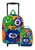 Mochila Escolar Infantil Monstrinhos Rodinhas G Lancheira Mochila Escolar Infantil Monstrinhos Rodinhas G Lancheira
