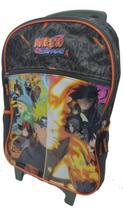 Mochila Escolar Infantil Naruto Shippuden Preta De Rodinhas Grande 48Cm 25L Presente Criança Volta As Aulas 978A01