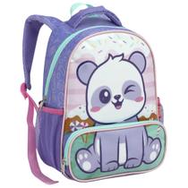 Mochila Escolar Infantil Pequena Creche Pré-escola Passeio Menina Panda Lilás