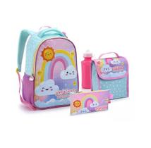 Mochila Escolar Infantil Rainbow Arco Iris Lancheira Estojo Garrafa
