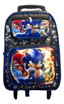 Mochila Escolar Infantil Rodinha Suporte Garrafa Grande Cor Sonic Desenho Do Tecido Estampado