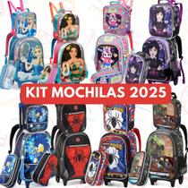 Mochila Escolar Infantil Rodinhas com Lancheira e Estojo