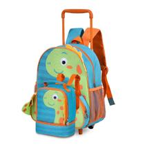 Mochila Escolar Infantil Rodinhas E Costas Animais + Lancheira Térmica