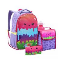 Mochila Escolar Infantil Slime Original Lancheira Estojo Garrafa