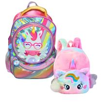 Mochila Escolar Infantil Unicórnio e Mochila Passeio Pelucia Mochila Escolar Infantil Unicórnio e Mochila Passeio Pelucia