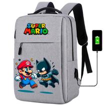 Mochila Escolar Infantil USB Estampa Personagem Videogame Super Encanador Bat Homem Para Notebooks