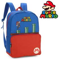 Mochila Escolar Juvenil de Costas Jogo Super Mario Bros Azul