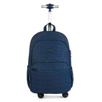 Mochila Escolar Juvenil Feminina com 4 Rodinhas Crinkle Glitter Azul Escuro