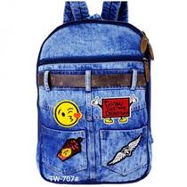 Mochila Escolar Juvenil Jeans Despojado Estilo Patches Tw707