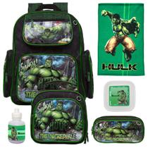 Mochila Escolar Juvenil Masculina c Lancheira Incrivel Hulk