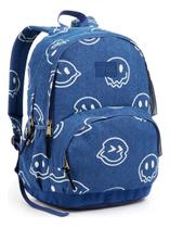 Mochila Escolar Juvenil Menina Jeans Emoji Reforçada Grande