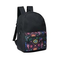 Mochila Escolar Juvenil Preta Clássica Fundamental Colegial Médio Bolso Frontal Estampa Floral Mochila Escolar Juvenil Preta Clássica Fundamental Colegial Médio Bolso Frontal Estampa Floral