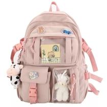 Mochila Escolar Kawaii com broche acessórios de urso fofo japonesa para meninas adolescentes dorama