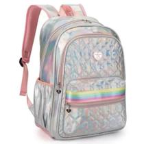 Mochila Escolar Kika Sortida Rosa Holográfica - Nova Rio