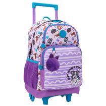 Mochila Escolar Lilás Com Rodinhas Dogs Pets Com Pompom Mochila Escolar Lilás Com Rodinhas Dogs Pets Com Pompom
