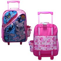 Mochila Escolar Lilo E Stitch Reforçada Rosa Rodinhas