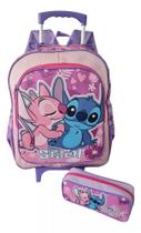 Mochila Escolar Lilo & Stitch Rosa Filme Rodinhas G + Estojo Mochila Escolar Lilo & Stitch Rosa Filme Rodinhas G + Estojo