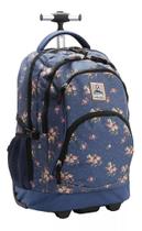 Mochila Escolar Listrada Rosa e Branca - Republic Vix - Com Rodinhas