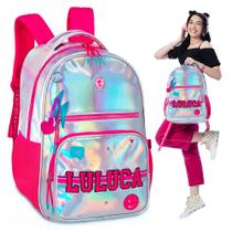 Mochila Escolar Luluca Youtuber Cor Rosa Reforçada Impermeável Com Chaveiro - Clio Style