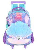 Mochila Escolar Luxo Rodas e Costas Holográfica Lilás Concha